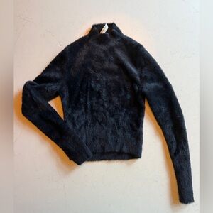 Aritzia Babaton Black Fuzzy Cropped Fitted Mockneck Sweater